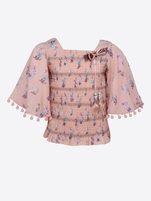 

CUTECUMBER Girls Peach-Coloured Printed Top
