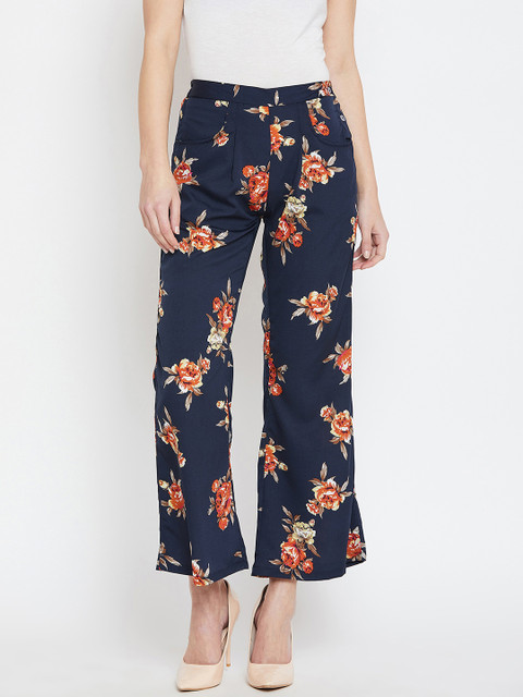 

AASK Women Navy Blue & Beige Straight Fit Printed Parallel Trousers