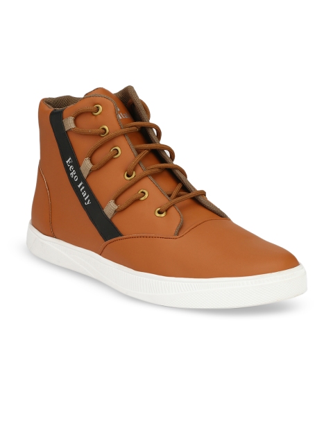 

Eego Italy Men Tan Brown Solid Synthetic Mid-Top Sneakers