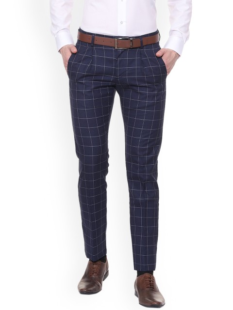 

Allen Solly Men Blue Slim Fit Checked Regular Trousers