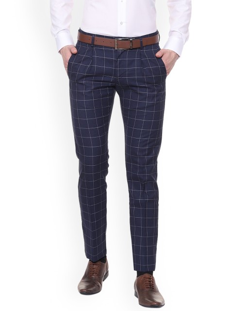 

Allen Solly Men Navy Blue Slim Fit Checked Regular Trousers
