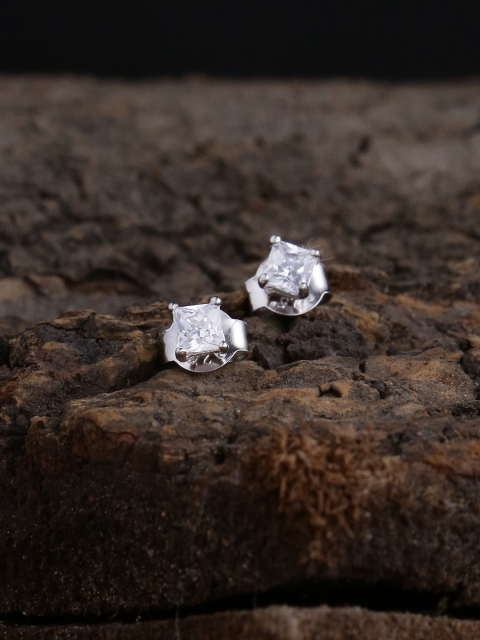 

ADORN by Nikita Ladiwala Silver-Toned Sterling Silver CZ Studded Square Studs
