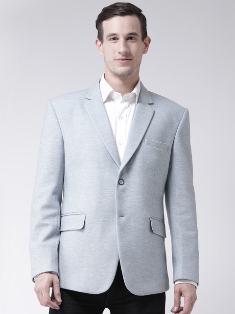 

PLATINUM Studio Men Turquoise Blue Self-Design Single-Breasted Blazer