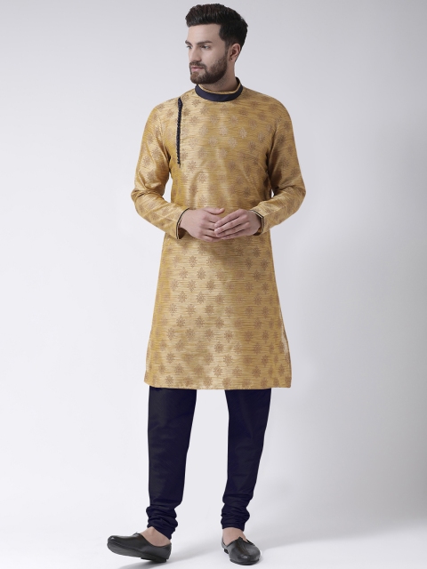 

I Know Men Gold-Toned Woven Design Silk Straight Kurta