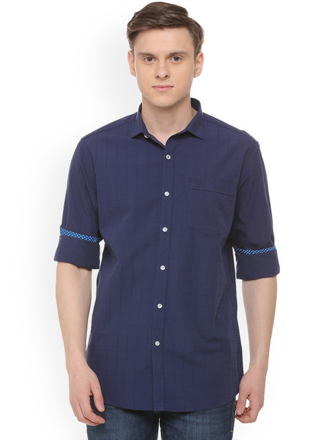 

Allen Solly Men Navy Blue Slim Fit Checked Casual Shirt