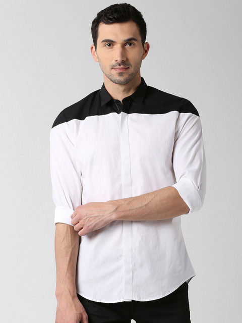

Peter England Casuals Men White Slim Fit Colourblocked Casual Shirt