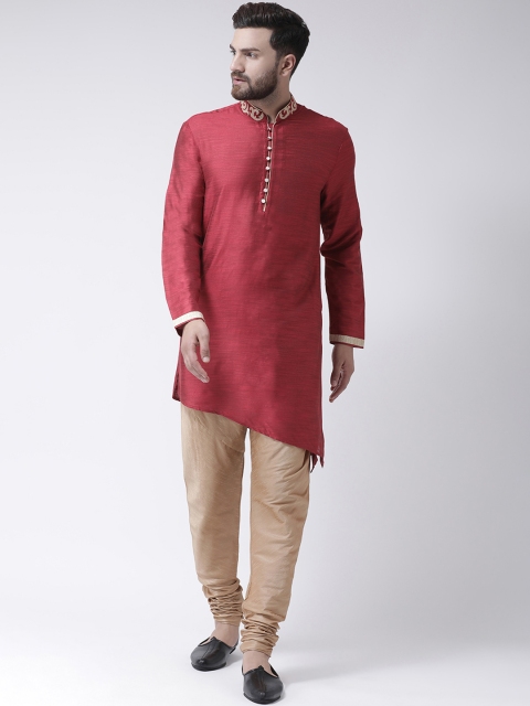 

I Know Men Maroon Embroidered Straight Kurta