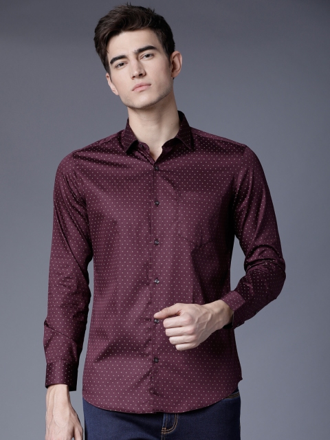 

Black coffee Men Purple & Beige Slim Fit Printed Casual Shirt