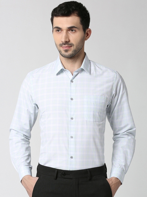 Peter England Men White Slim Fit Checked Formal Shirt