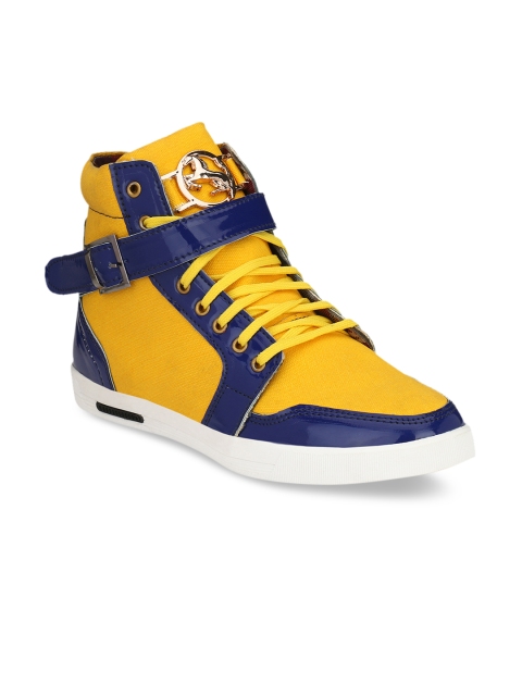 

Eego Italy Men Yellow Colourblocked Canvas High-Top Sneakers
