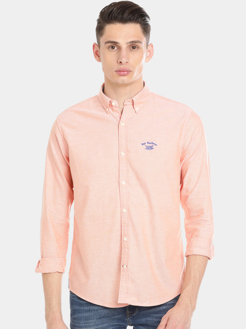 

Bar Harbour Men Orange Comfort Slim Fit Printed Casual Shirt