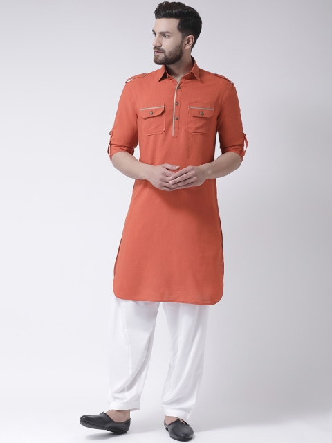 

I Know Men Orange Solid Pathani Kurta