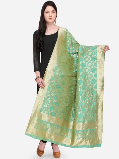 

mf Women Green Woven Design Banarasi Silk Dupatta