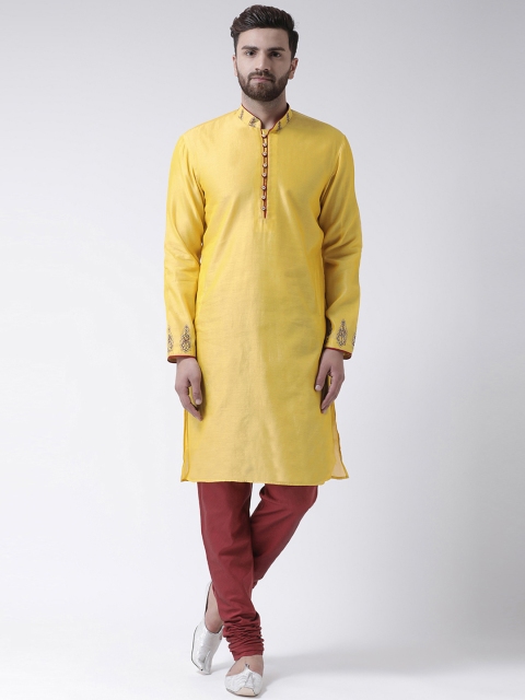 

I Know Men Yellow Embroidered Straight Kurta