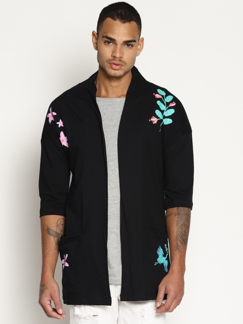 

KULTPRIT Men Black Printed Open Front Shrug