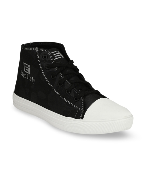 

Eego Italy Men Black Solid Canvas Mid-Top Sneakers