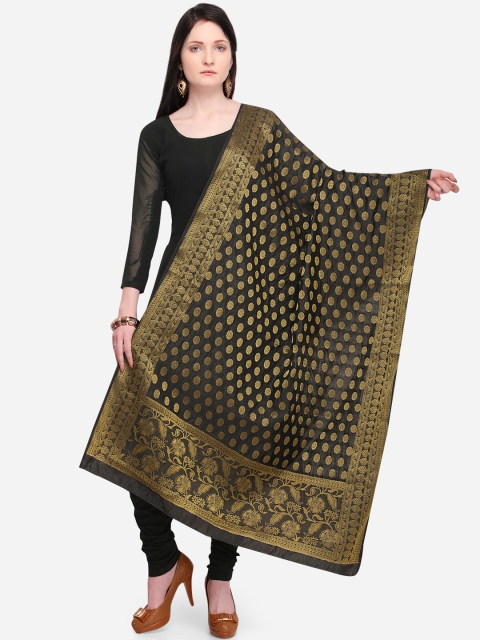 

mf Women Black Woven Design Banarasi Silk Dupatta