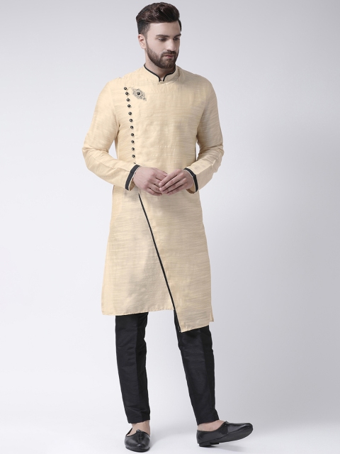 

I Know Men Beige Woven Design Straight Asymmetric Kurta