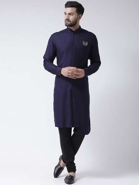 

I Know Men Navy Blue Solid Straight Kurta