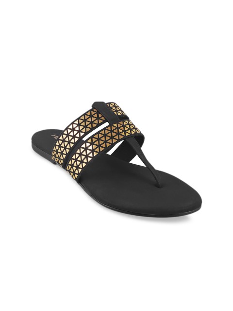 

Metro Women Black Embellished Leather T-Strap Flats