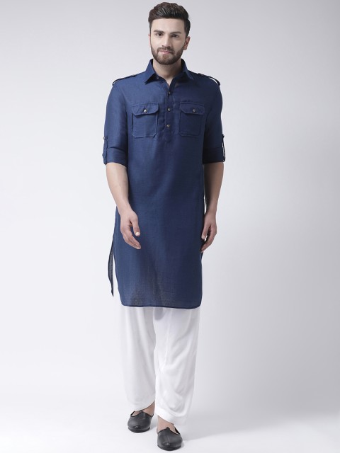 

I Know Men Navy Blue And White Self Design Kurta with Salwar