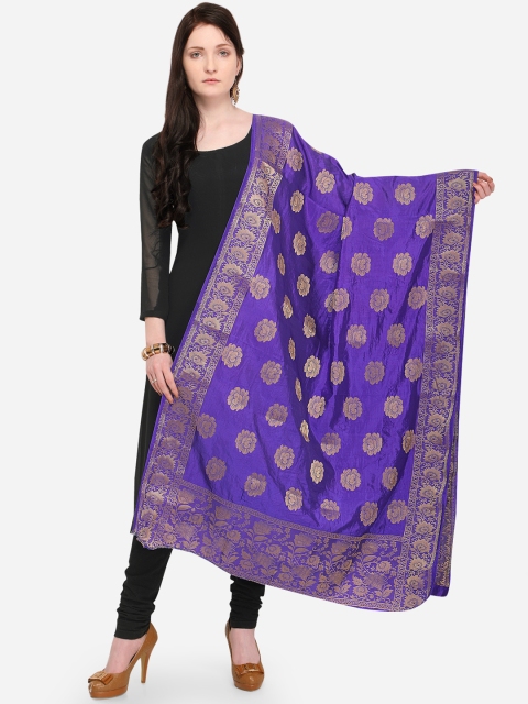 

mf Women Purple Woven Design Banarasi Silk Dupatta