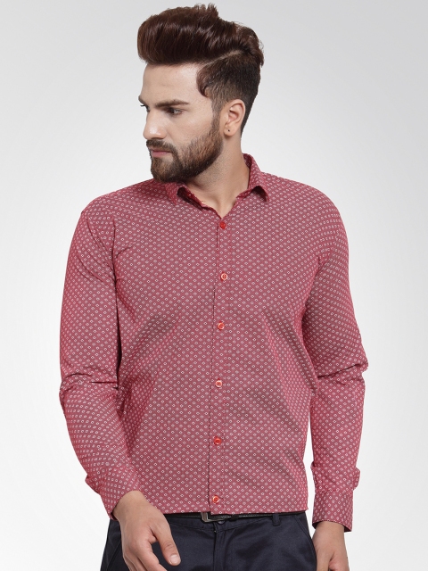 JAINISH Men Maroon Classic Slim Fit Printed Formal Shirt