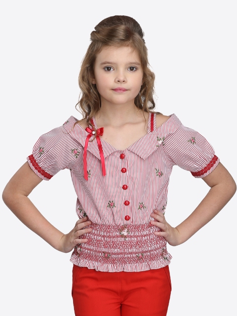 

CUTECUMBER Girls Red Striped Blouson Top