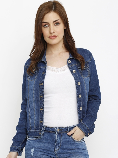 

Kraus Jeans Women Blue Solid Denim Jacket