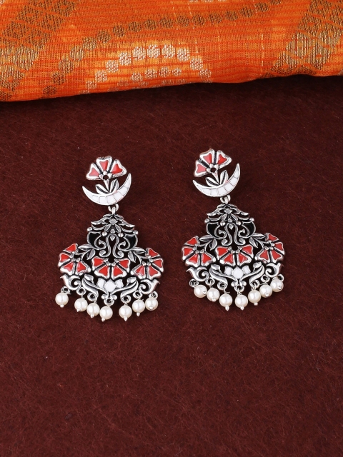 

Studio Voylla Silver-Plated & Red Floral Drop Earrings