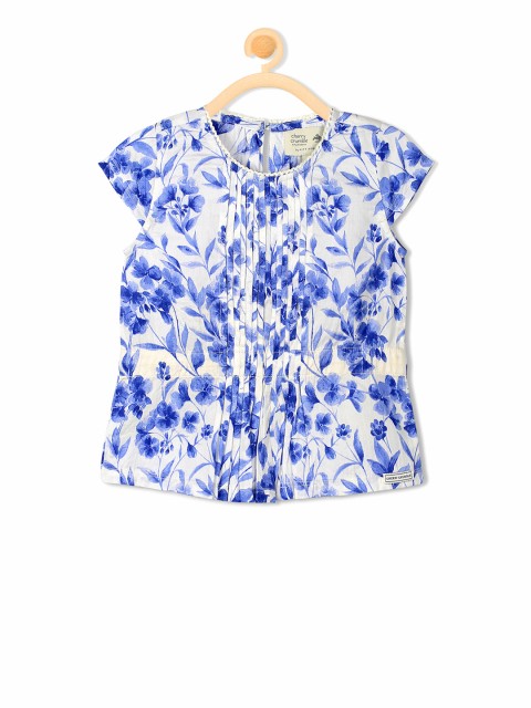 

Cherry Crumble Girls White & Blue Printed A-Line Top