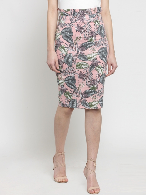 

Global Republic Women Pink & Grey Printed Pencil Skirt