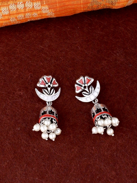 

Studio Voylla Oxidised Silver-Plated Contemporary Jhumkas