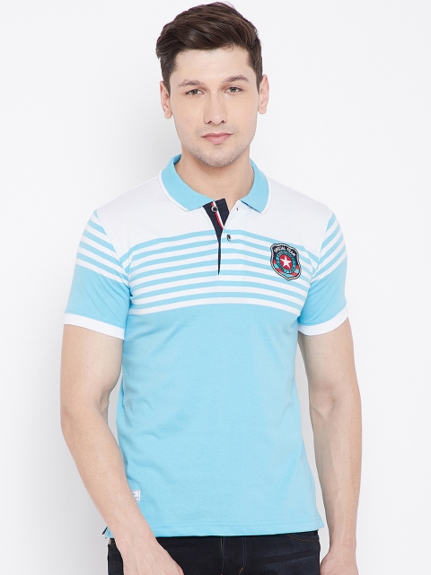 

Duke Men Blue Striped Polo Collar T-shirt