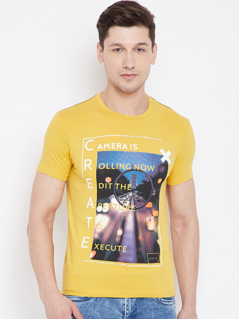 

Duke Men Yellow Printed Round Neck T-shirt
