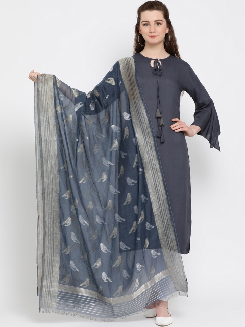 SHINGORA Navy Blue Woven Design Antimicrobial Dupatta