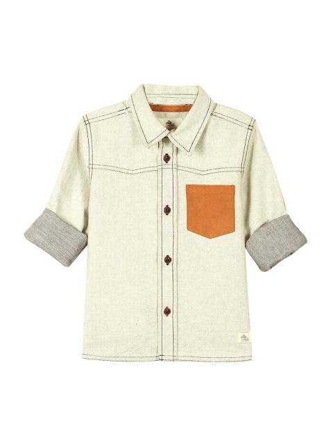 

Cherry Crumble Boys Off-White Regular Fit Solid Casual Shirt