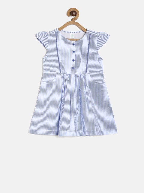 

MINI KLUB Girls Blue Striped Fit and Flare Dress