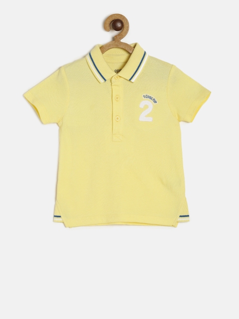 

MINI KLUB Boys Yellow Printed Polo Collar Pure Cotton T-shirt