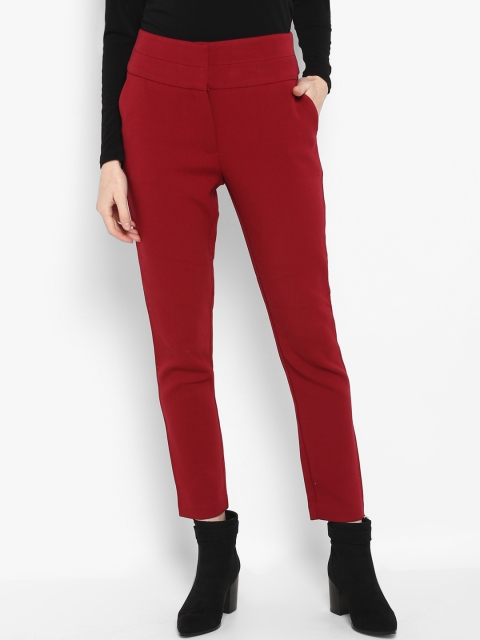 

Forever New Women Red Slim Fit Solid Regular Trousers