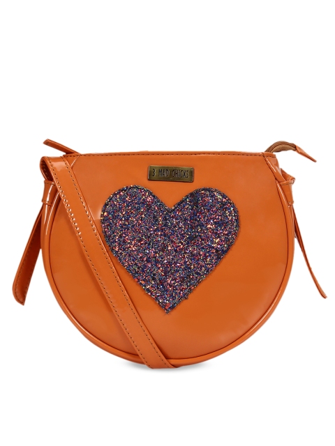 

3 Mad Chicks Orange Embellished Sling Bag