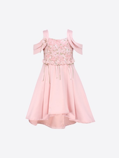 

CUTECUMBER Girls Peach-Coloured Self Design Fit and Flare Dress