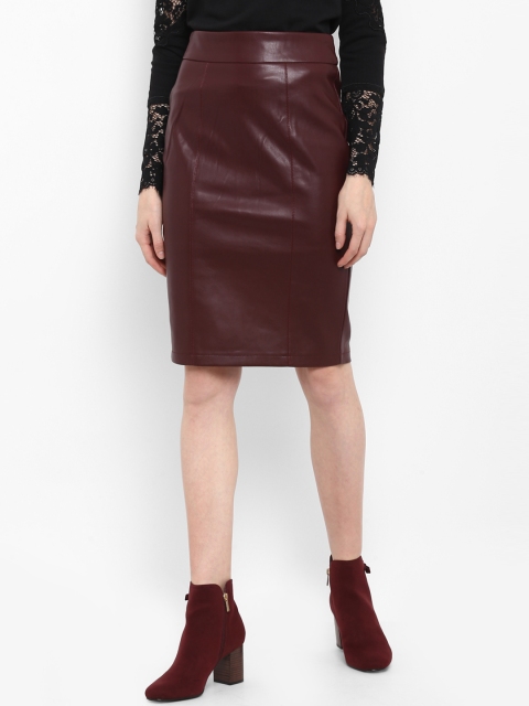 

Forever New Women Maroon Solid Pencil Skirt