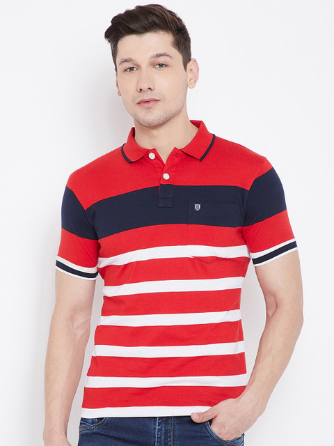 

Duke Men Red Striped Polo Collar T-shirt