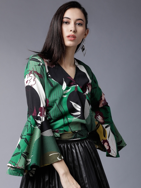

Tokyo Talkies Women Green Printed Wrap Top