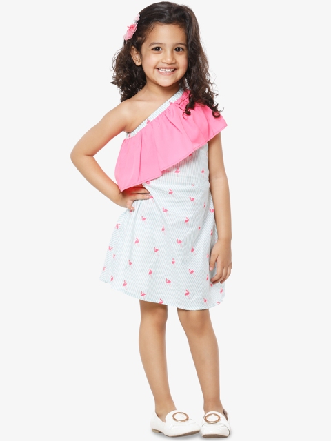 

LilPicks Girls Sea Green & White Striped Fit and Flare Dress
