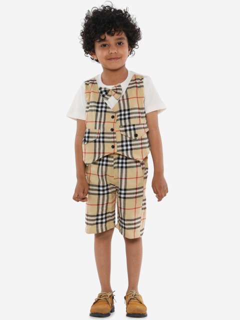 

LilPicks Boys Beige & Black Checked Shirt with Shorts