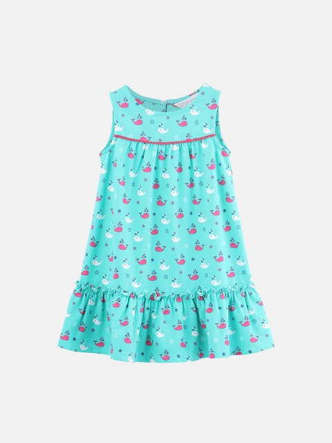

Beebay Girls Green Printed Drop-Waist Dress