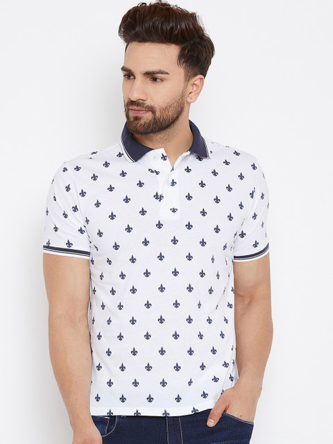 

JUMP USA Men White Printed Polo Collar T-shirt