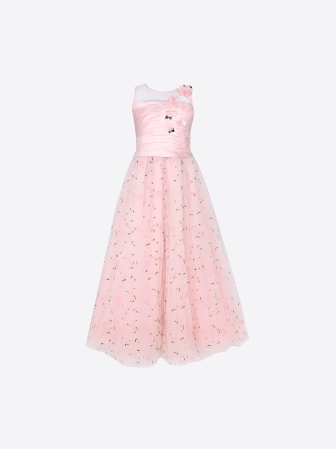 

CUTECUMBER Girls Peach-Coloured Printed Maxi Dress